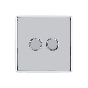 Polished chrome Arlec Fusion double dimmer switch front