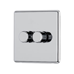 Polished chrome Arlec Fusion double dimmer switch angle