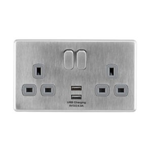 Stainless Steel Arlec Fusion USB double socket front
